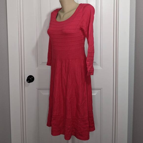 INC Sweater Dress Ribbed Textured A Line Striped Pink M Pullover Scoop 3/4 Sl - Picture 3 of 9